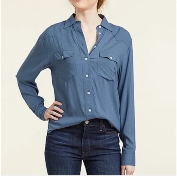 Frye The Addie Blue Lightweight Casual Button Down Long Sleeve Top Size Small - Picture 2 of 13